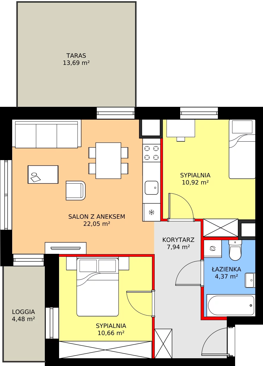 Zalety mieszkania 55.94 m², 2.A42