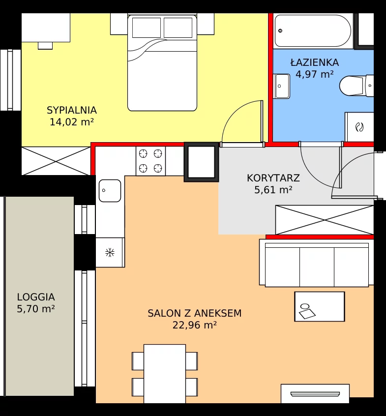 Zalety mieszkania 47.56 m², 2.A12