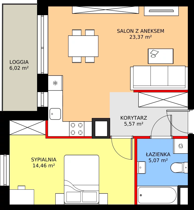 Zalety mieszkania 48.47 m², 2.A68