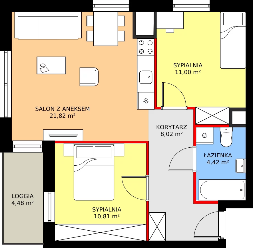 Zalety mieszkania 56.07 m², 2.A86