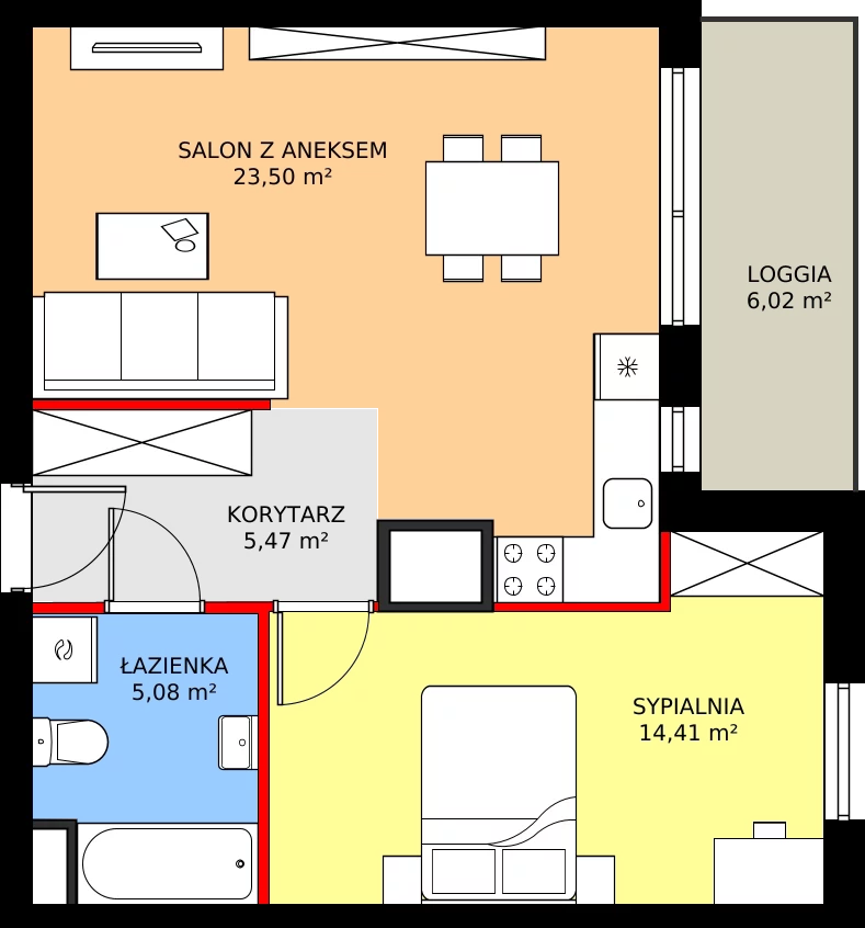 Zalety mieszkania 48.46 m², 2.A114