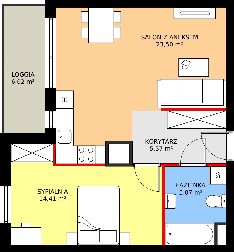 Zalety mieszkania 48.55 m², 2.A109