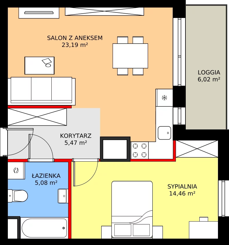 Zalety mieszkania 48.2 m², 2.A79