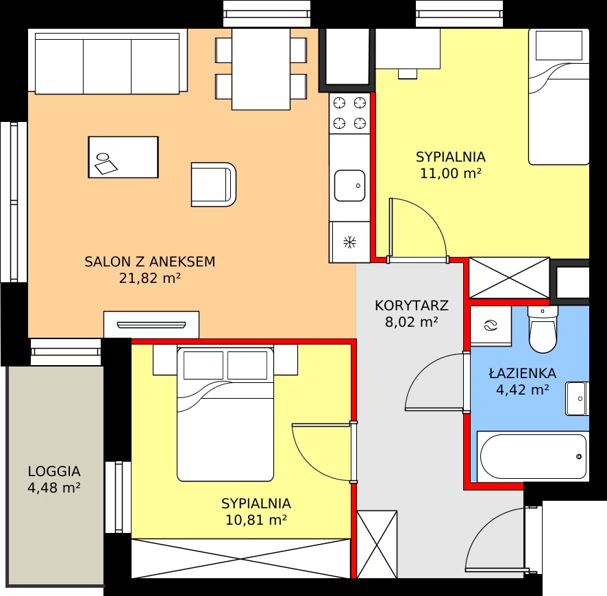 Zalety mieszkania 56.07 m², 2.A104