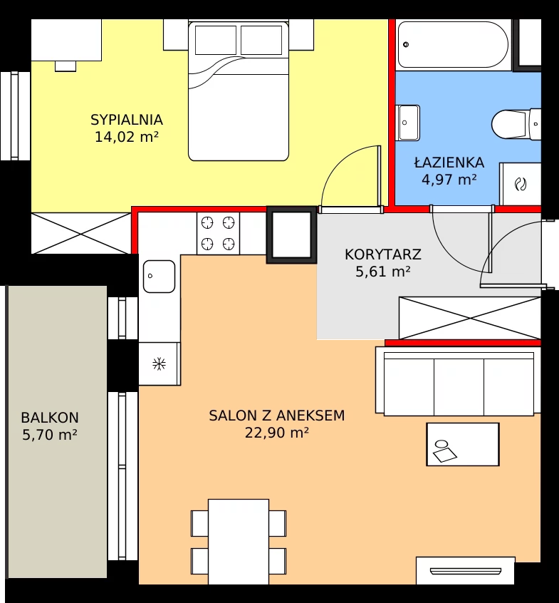 Zalety mieszkania 47.61 m², 2.A21