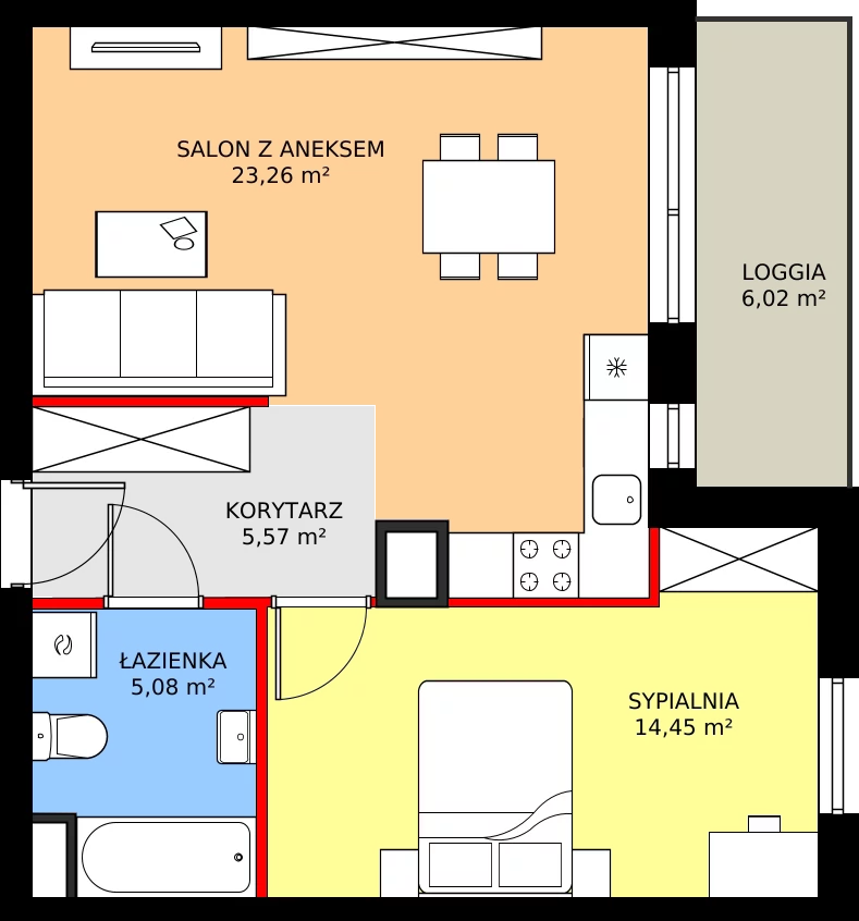 Zalety mieszkania 48.36 m², 2.A62