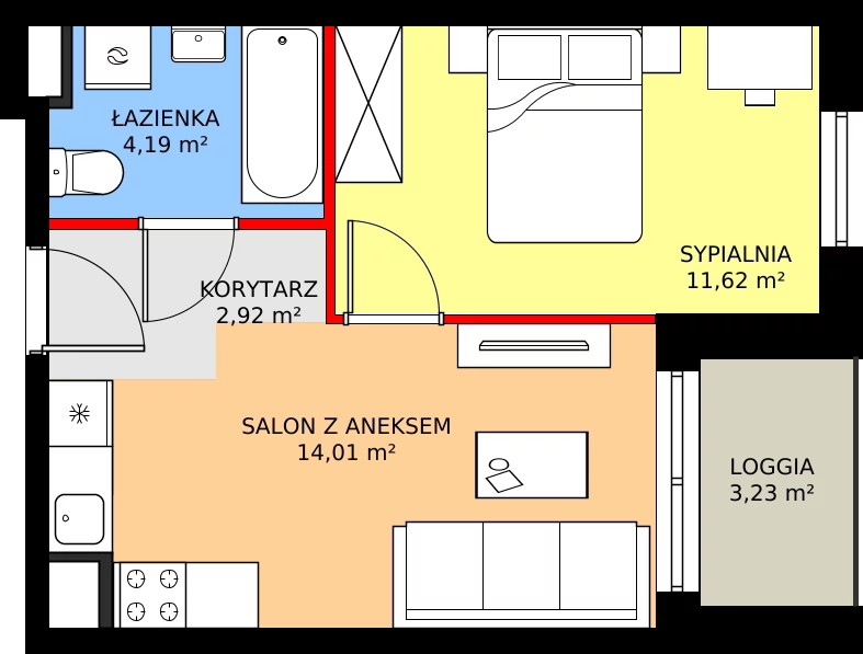 Zalety mieszkania 32.74 m², 2.A45
