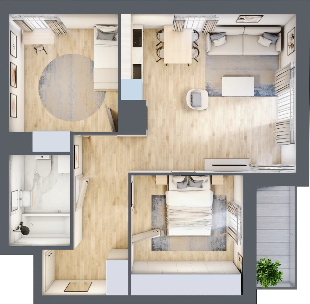 3 pokoje, mieszkanie 55,97 m², piętro 14, oferta nr 2.A113, Niebieski Bursztyn II, Reda, ul. Bosmańska