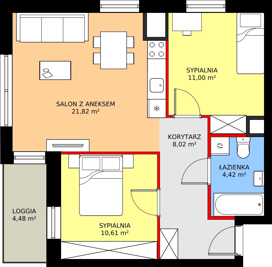 Zalety mieszkania 55.87 m², 2.A77