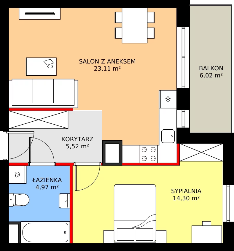 Zalety mieszkania 47.9 m², 2.A17