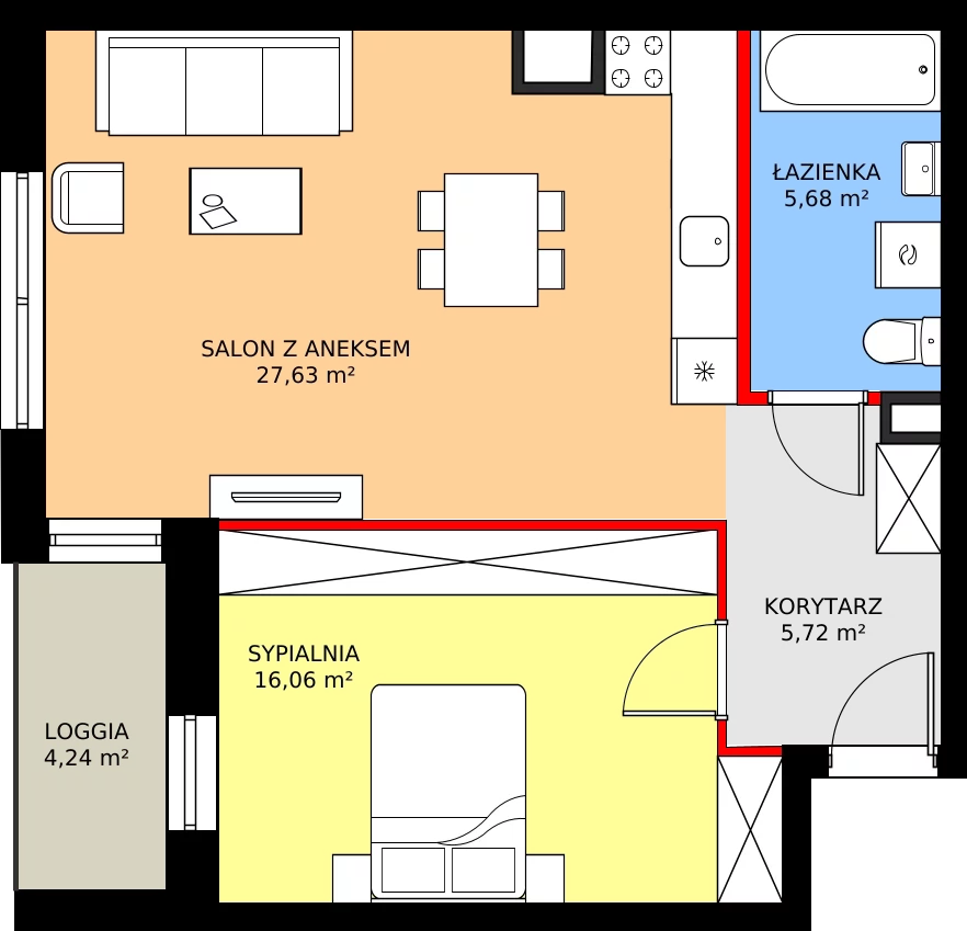 Zalety mieszkania 55.09 m², 2.A34