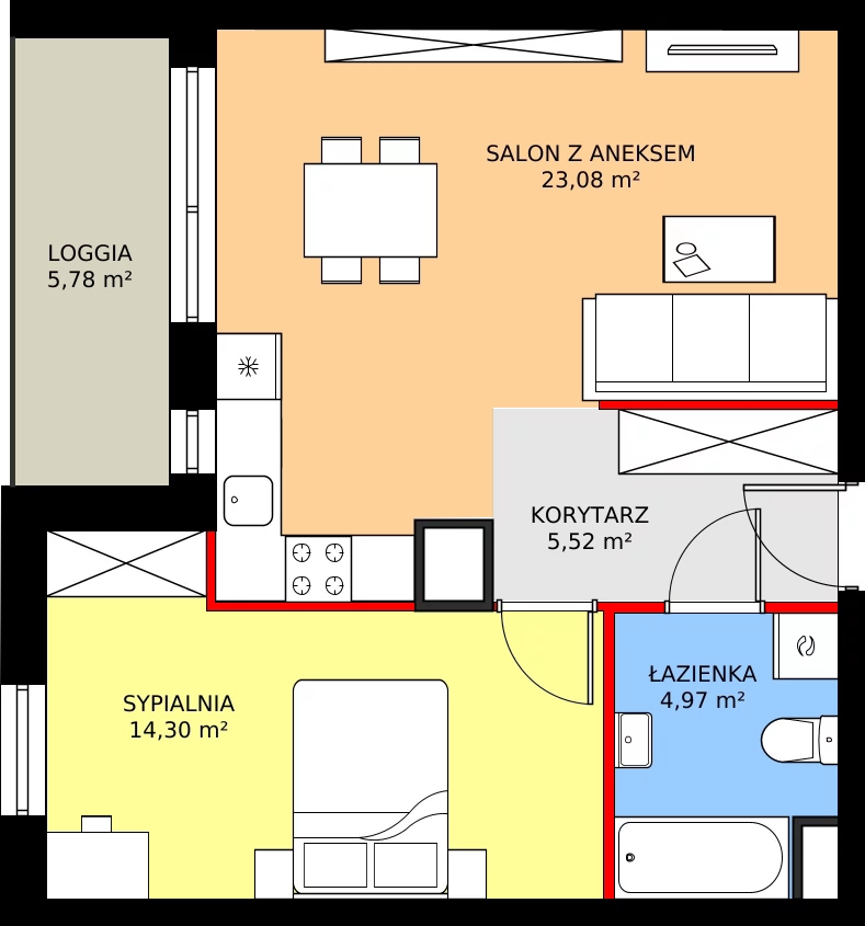 Zalety mieszkania 47.87 m², 2.A15