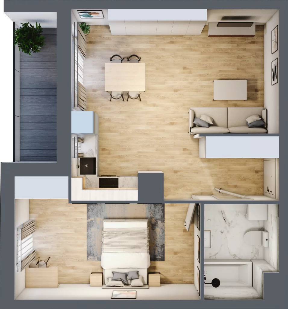 2 pokoje, mieszkanie 47,87 m², piętro 3, oferta nr 2.A15, Niebieski Bursztyn II, Reda, ul. Bosmańska