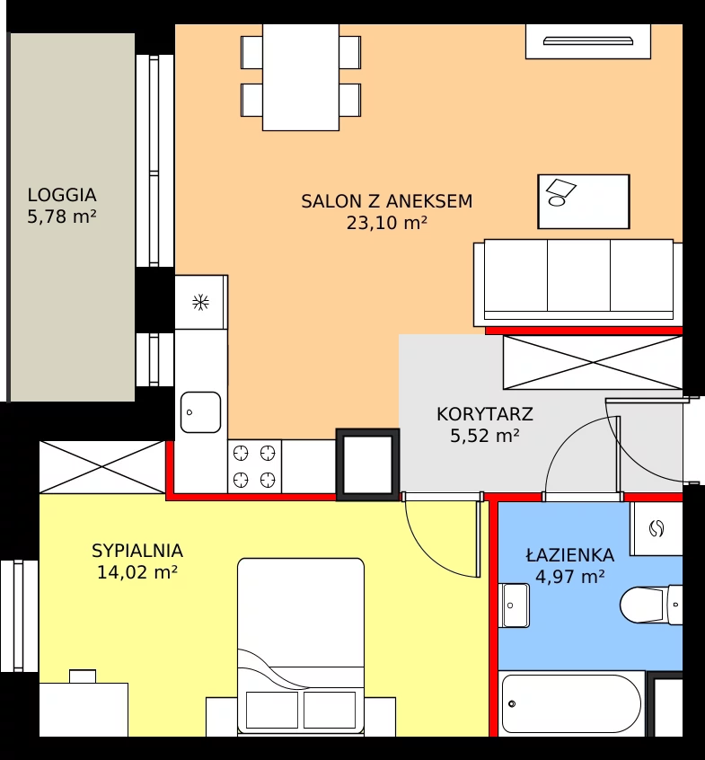 Zalety mieszkania 47.61 m², 2.A13