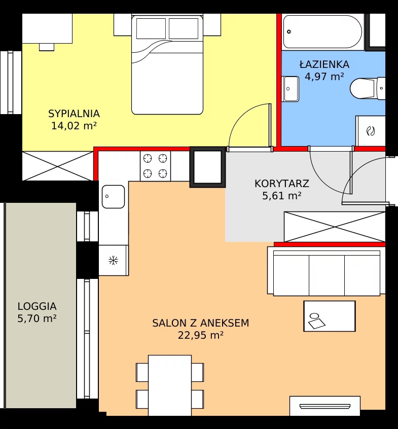 Zalety mieszkania 47.55 m², 2.A3
