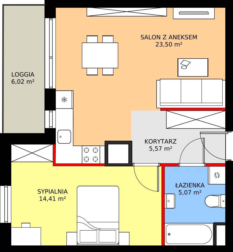 Zalety mieszkania 48.55 m², 2.A94
