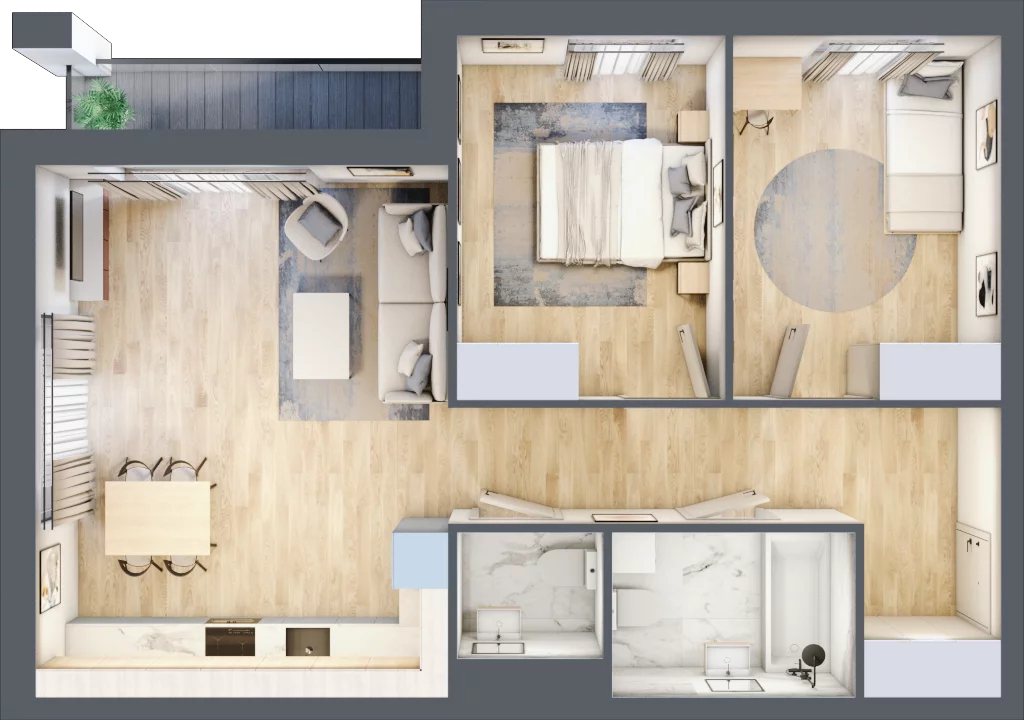 3 pokoje, mieszkanie 63,27 m², piętro 2, oferta nr 2.B3, Niebieski Bursztyn II, Reda, ul. Bosmańska