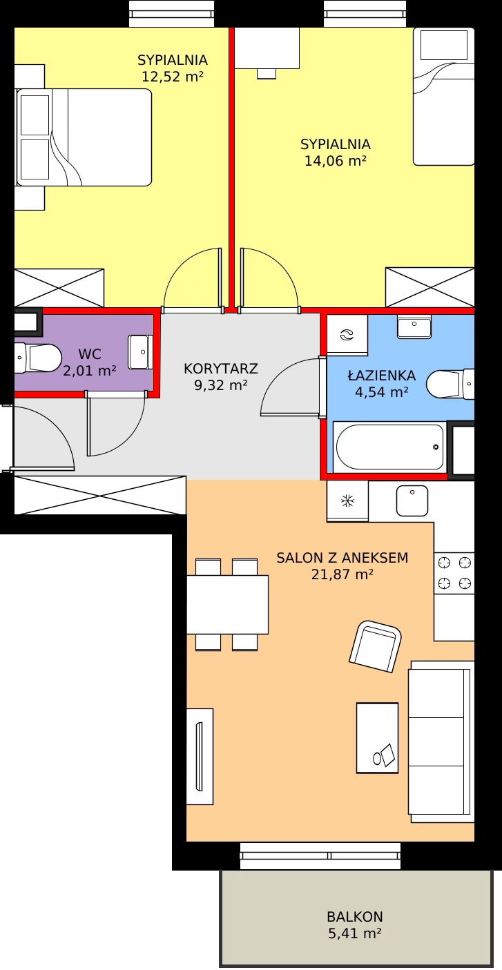 Zalety mieszkania 64.32 m², 2.B1