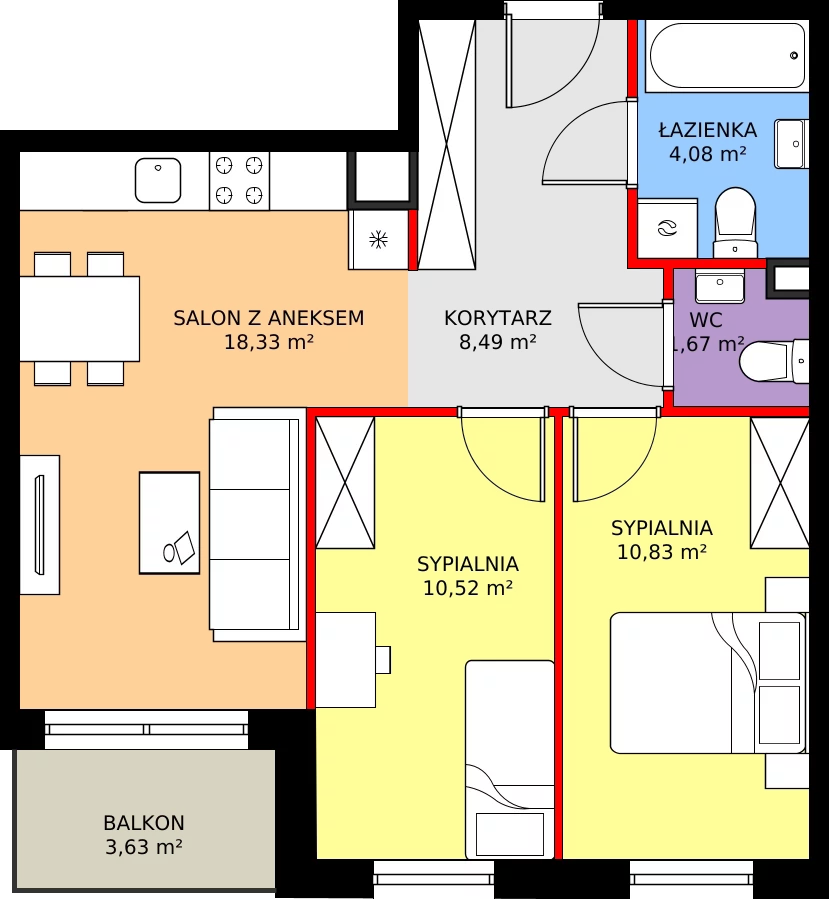 Zalety mieszkania 53.92 m², 2.C3