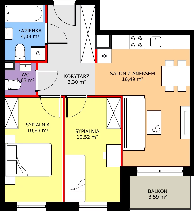 Zalety mieszkania 53.85 m², 2.C2