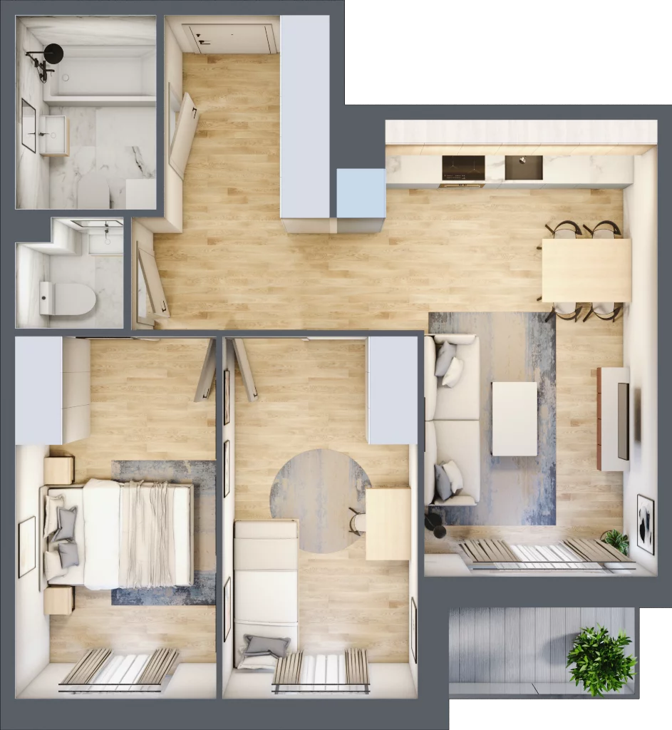 3 pokoje, mieszkanie 53,85 m², piętro 2, oferta nr 2.C2, Niebieski Bursztyn II, Reda, ul. Bosmańska