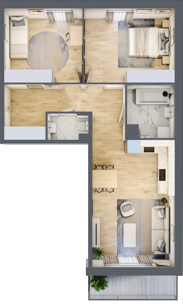 3 pokoje, mieszkanie 65,11 m², piętro 2, oferta nr 2.C1, Niebieski Bursztyn II, Reda, ul. Bosmańska