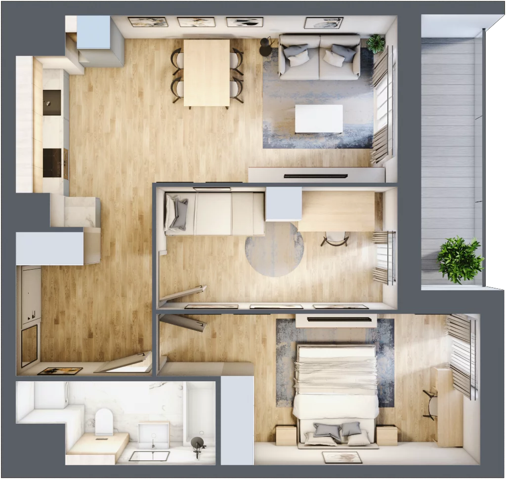 3 pokoje, mieszkanie 56,55 m², piętro 2, oferta nr 1A.2.19, Francuska Park VIIIB, Katowice, Osiedle Paderewskiego-Muchowiec, Muchowiec, ul. Szybowcowa
