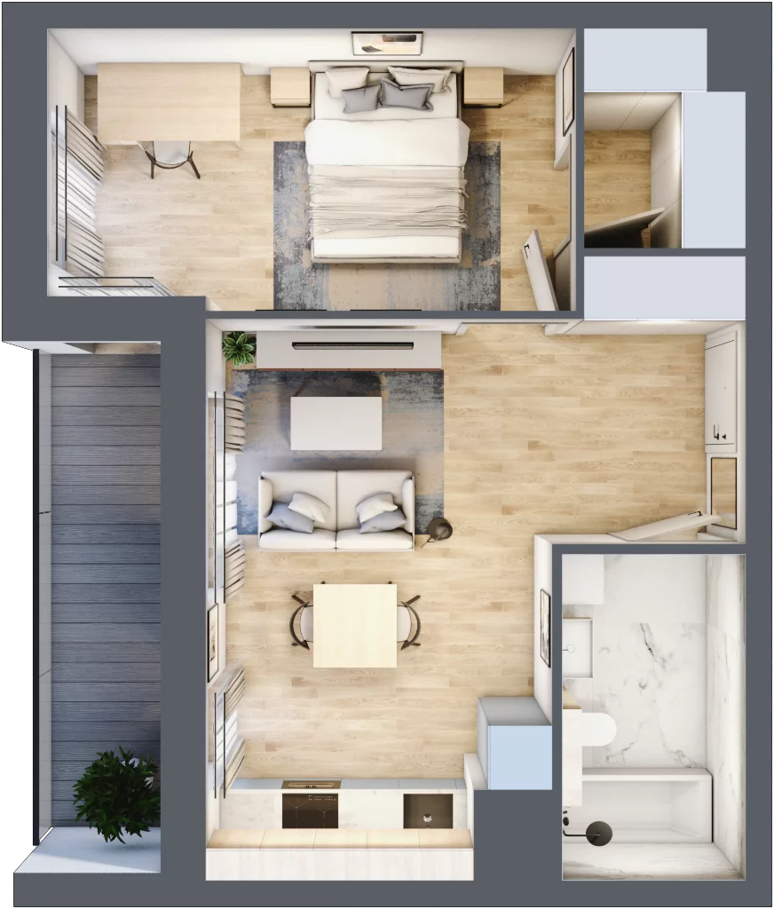 2 pokoje, mieszkanie 43,12 m², piętro 2, oferta nr 1B.2.102, Francuska Park VIIIB, Katowice, Osiedle Paderewskiego-Muchowiec, Muchowiec, ul. Szybowcowa