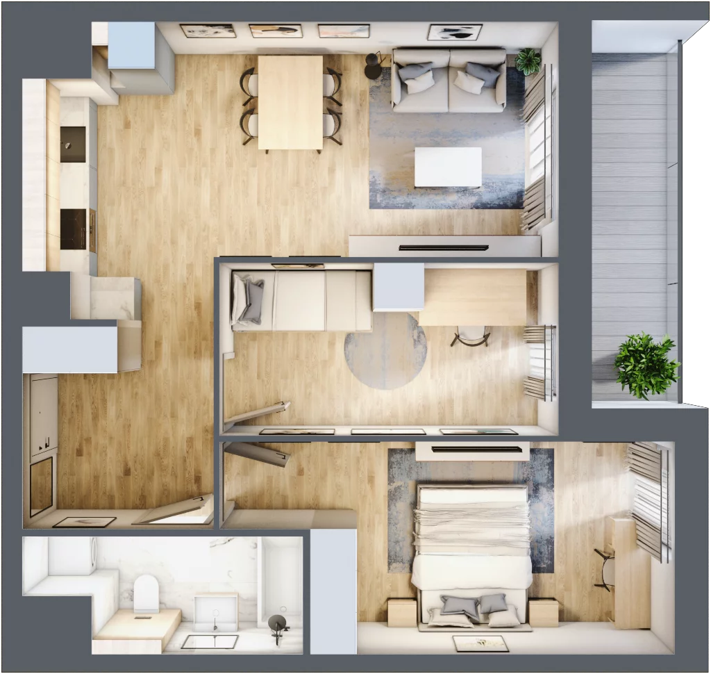 3 pokoje, mieszkanie 56,55 m², piętro 3, oferta nr 1A.3.28, Francuska Park VIIIB, Katowice, Osiedle Paderewskiego-Muchowiec, Muchowiec, ul. Szybowcowa