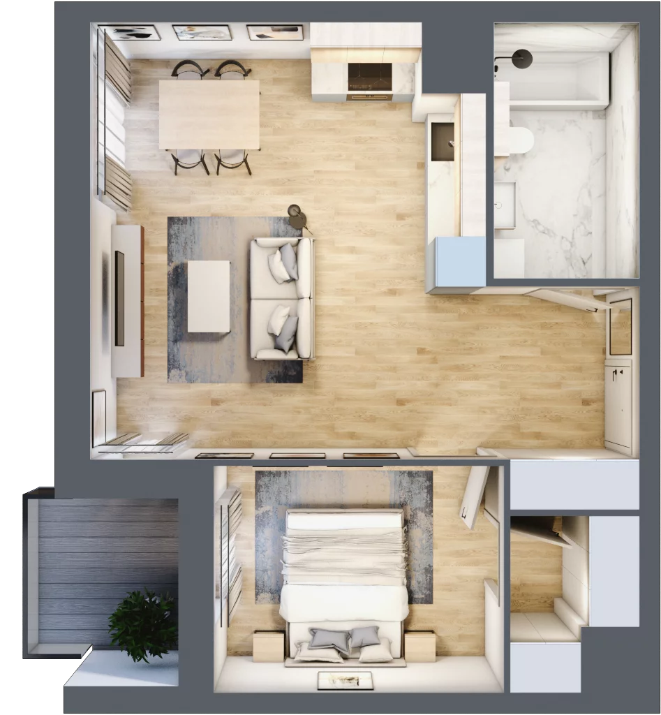 2 pokoje, mieszkanie 47,10 m², piętro 1, oferta nr 1A.1.14, Francuska Park VIIIB, Katowice, Osiedle Paderewskiego-Muchowiec, Muchowiec, ul. Szybowcowa