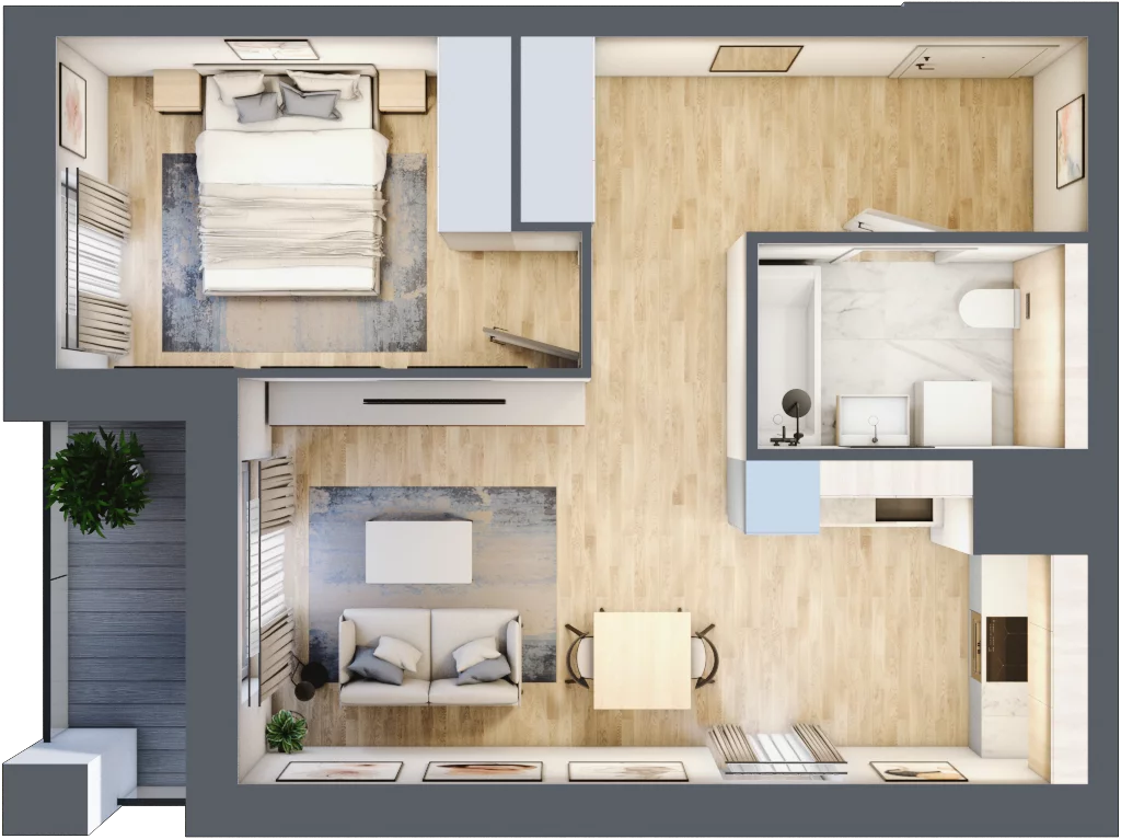 2 pokoje, mieszkanie 45,41 m², piętro 6, oferta nr 1A.6.57, Francuska Park VIIIB, Katowice, Osiedle Paderewskiego-Muchowiec, Muchowiec, ul. Szybowcowa