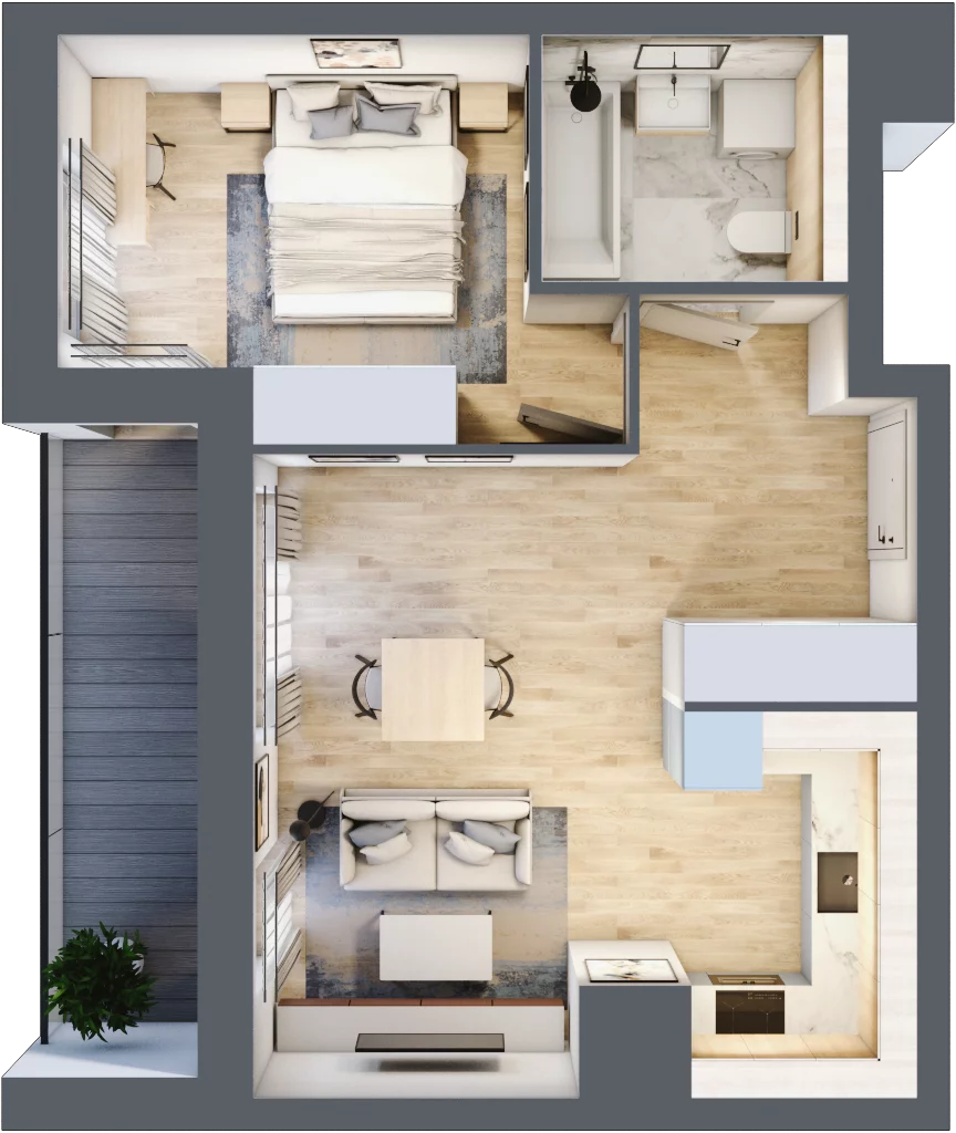 2 pokoje, mieszkanie 44,05 m², piętro 6, oferta nr 1B.6.124, Francuska Park VIIIB, Katowice, Osiedle Paderewskiego-Muchowiec, Muchowiec, ul. Szybowcowa