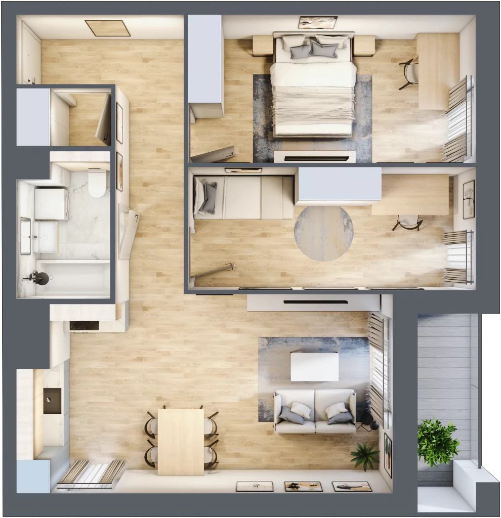 3 pokoje, mieszkanie 65,83 m², piętro 6, oferta nr 1A.6.56, Francuska Park VIIIB, Katowice, Osiedle Paderewskiego-Muchowiec, Muchowiec, ul. Szybowcowa