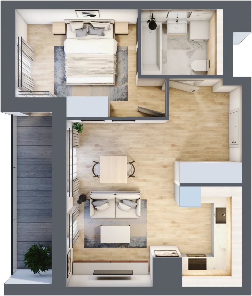 2 pokoje, mieszkanie 42,38 m², piętro 2, oferta nr 1A.2.24, Francuska Park VIIIB, Katowice, Osiedle Paderewskiego-Muchowiec, Muchowiec, ul. Szybowcowa