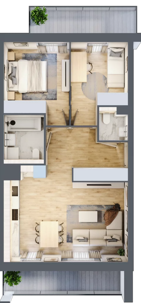 3 pokoje, mieszkanie 60,72 m², piętro 2, oferta nr 1D.2.179, Francuska Park VIIIB, Katowice, Osiedle Paderewskiego-Muchowiec, Muchowiec, ul. Szybowcowa