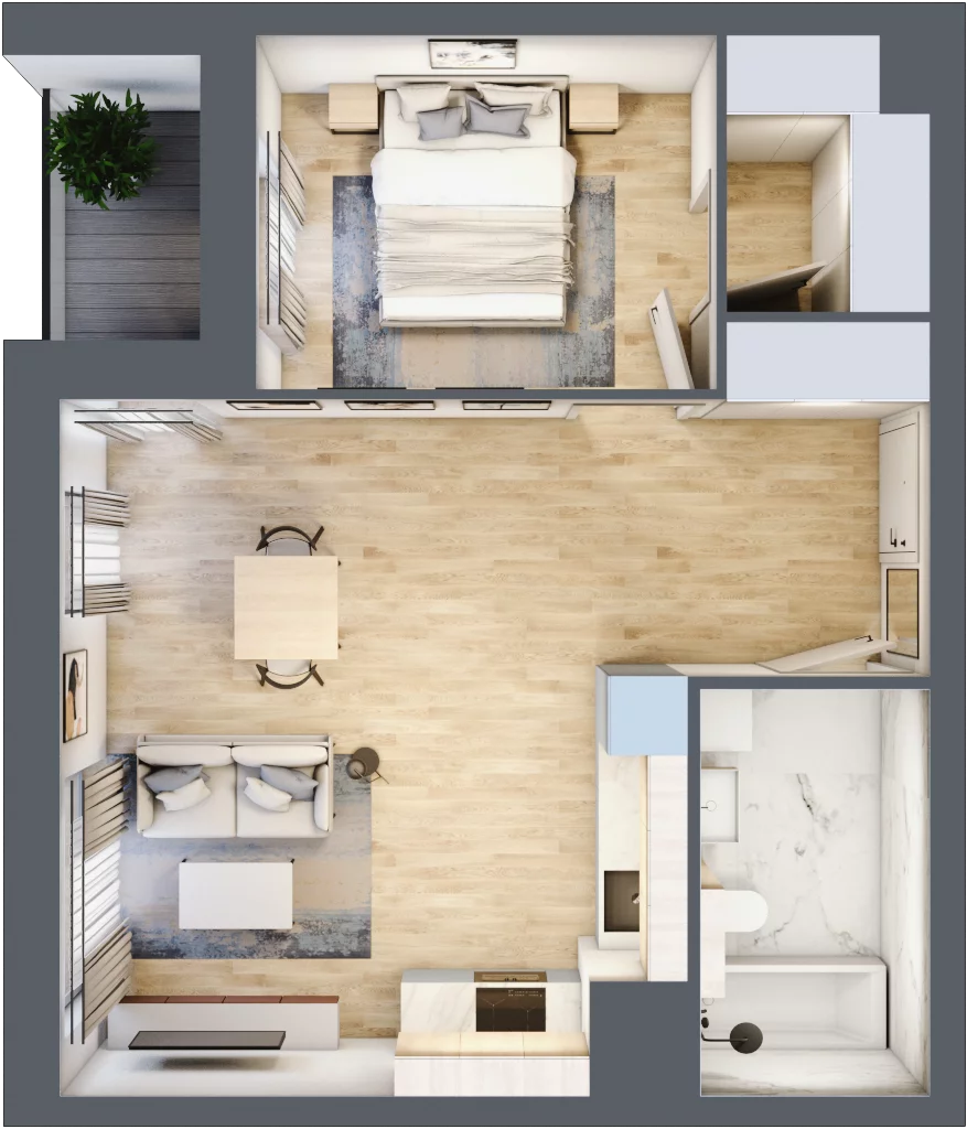 2 pokoje, mieszkanie 47,31 m², piętro 1, oferta nr 1B.1.96, Francuska Park VIIIB, Katowice, Osiedle Paderewskiego-Muchowiec, Muchowiec, ul. Szybowcowa
