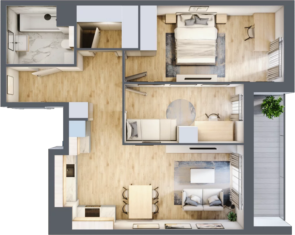 3 pokoje, mieszkanie 64,50 m², piętro 4, oferta nr 1A.4.44, Francuska Park VIIIB, Katowice, Osiedle Paderewskiego-Muchowiec, Muchowiec, ul. Szybowcowa