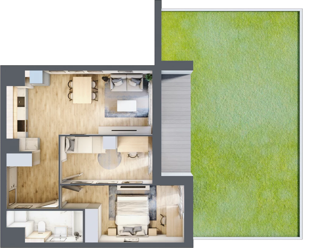 3 pokoje, mieszkanie 56,55 m², parter, oferta nr 1A.0.01, Francuska Park VIIIB, Katowice, Osiedle Paderewskiego-Muchowiec, Muchowiec, ul. Szybowcowa