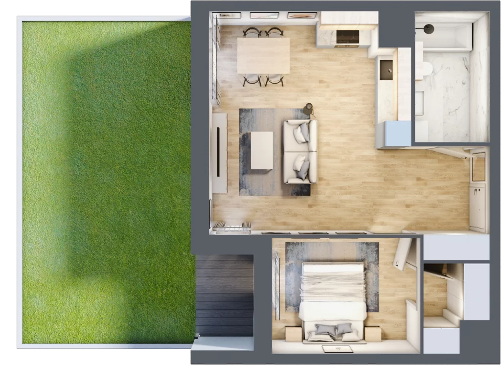 2 pokoje, mieszkanie 47,10 m², parter, oferta nr 1A.0.05, Francuska Park VIIIB, Katowice, Osiedle Paderewskiego-Muchowiec, Muchowiec, ul. Szybowcowa