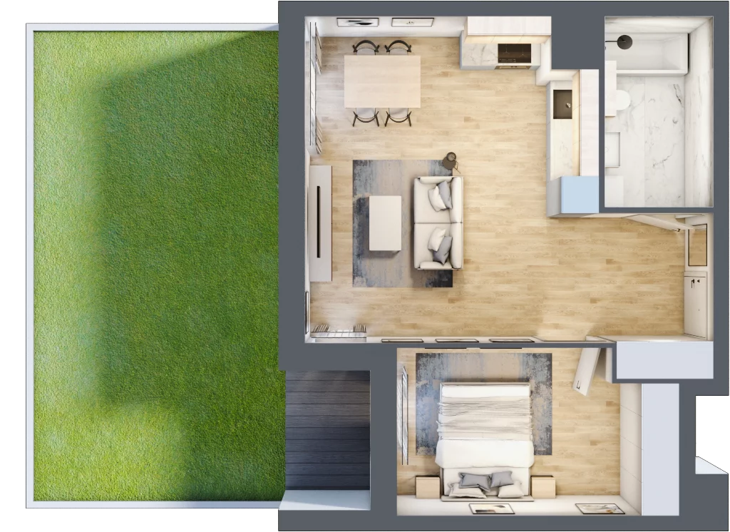2 pokoje, mieszkanie 46,65 m², parter, oferta nr 1B.0.89, Francuska Park VIIIB, Katowice, Osiedle Paderewskiego-Muchowiec, Muchowiec, ul. Szybowcowa