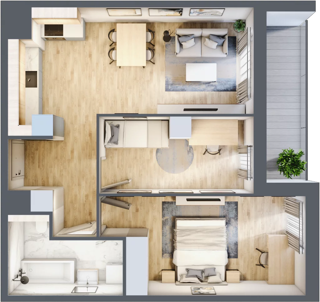 3 pokoje, mieszkanie 58,89 m², piętro 4, oferta nr 1A.4.45, Francuska Park VIIIB, Katowice, Osiedle Paderewskiego-Muchowiec, Muchowiec, ul. Szybowcowa