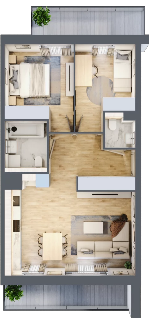3 pokoje, mieszkanie 60,72 m², piętro 3, oferta nr 1D.3.182, Francuska Park VIIIB, Katowice, Osiedle Paderewskiego-Muchowiec, Muchowiec, ul. Szybowcowa