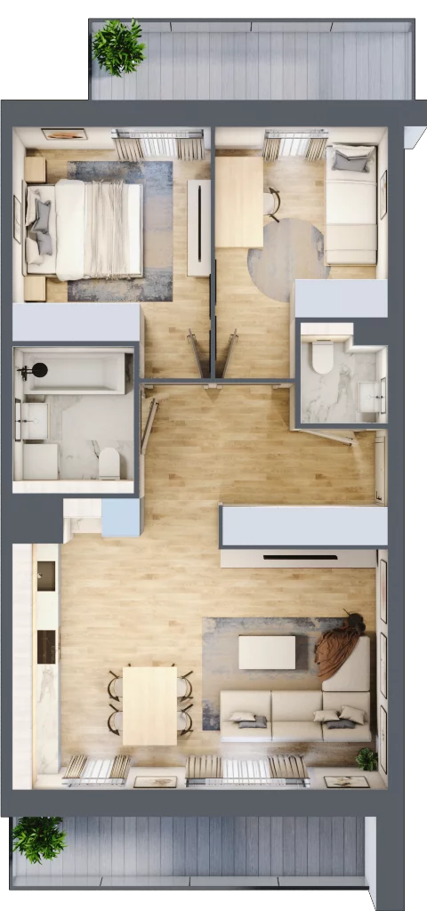 3 pokoje, mieszkanie 61,43 m², piętro 5, oferta nr 1D.5.188, Francuska Park VIIIB, Katowice, Osiedle Paderewskiego-Muchowiec, Muchowiec, ul. Szybowcowa