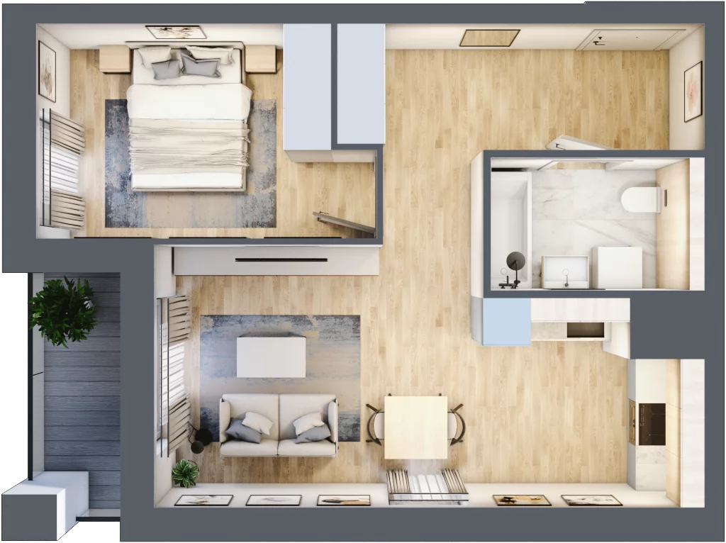 2 pokoje, mieszkanie 44,46 m², piętro 1, oferta nr 1A.1.12, Francuska Park VIIIB, Katowice, Osiedle Paderewskiego-Muchowiec, Muchowiec, ul. Szybowcowa