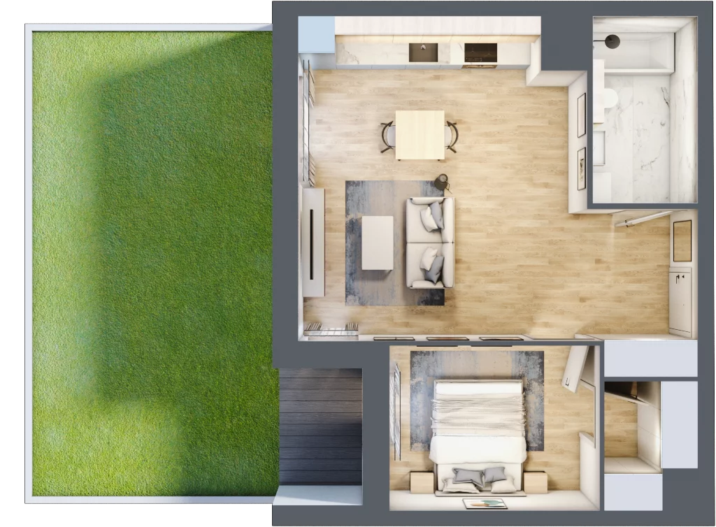 2 pokoje, mieszkanie 47,76 m², parter, oferta nr 1A.0.07, Francuska Park VIIIB, Katowice, Osiedle Paderewskiego-Muchowiec, Muchowiec, ul. Szybowcowa