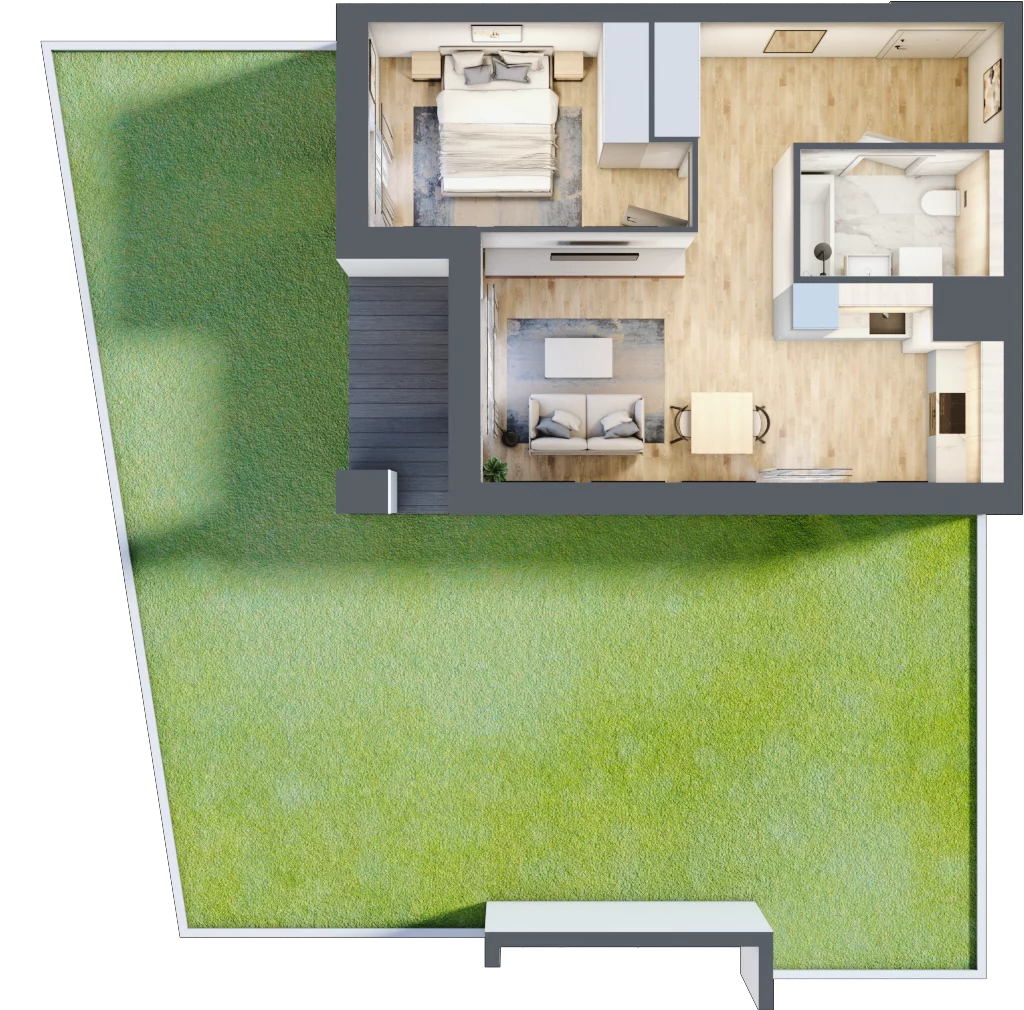 2 pokoje, mieszkanie 44,46 m², parter, oferta nr 1A.0.03, Francuska Park VIIIB, Katowice, Osiedle Paderewskiego-Muchowiec, Muchowiec, ul. Szybowcowa