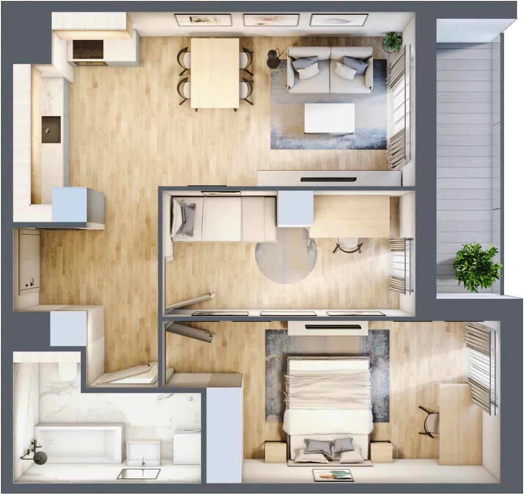 3 pokoje, mieszkanie 58,95 m², piętro 6, oferta nr 1A.6.63, Francuska Park VIIIB, Katowice, Osiedle Paderewskiego-Muchowiec, Muchowiec, ul. Szybowcowa