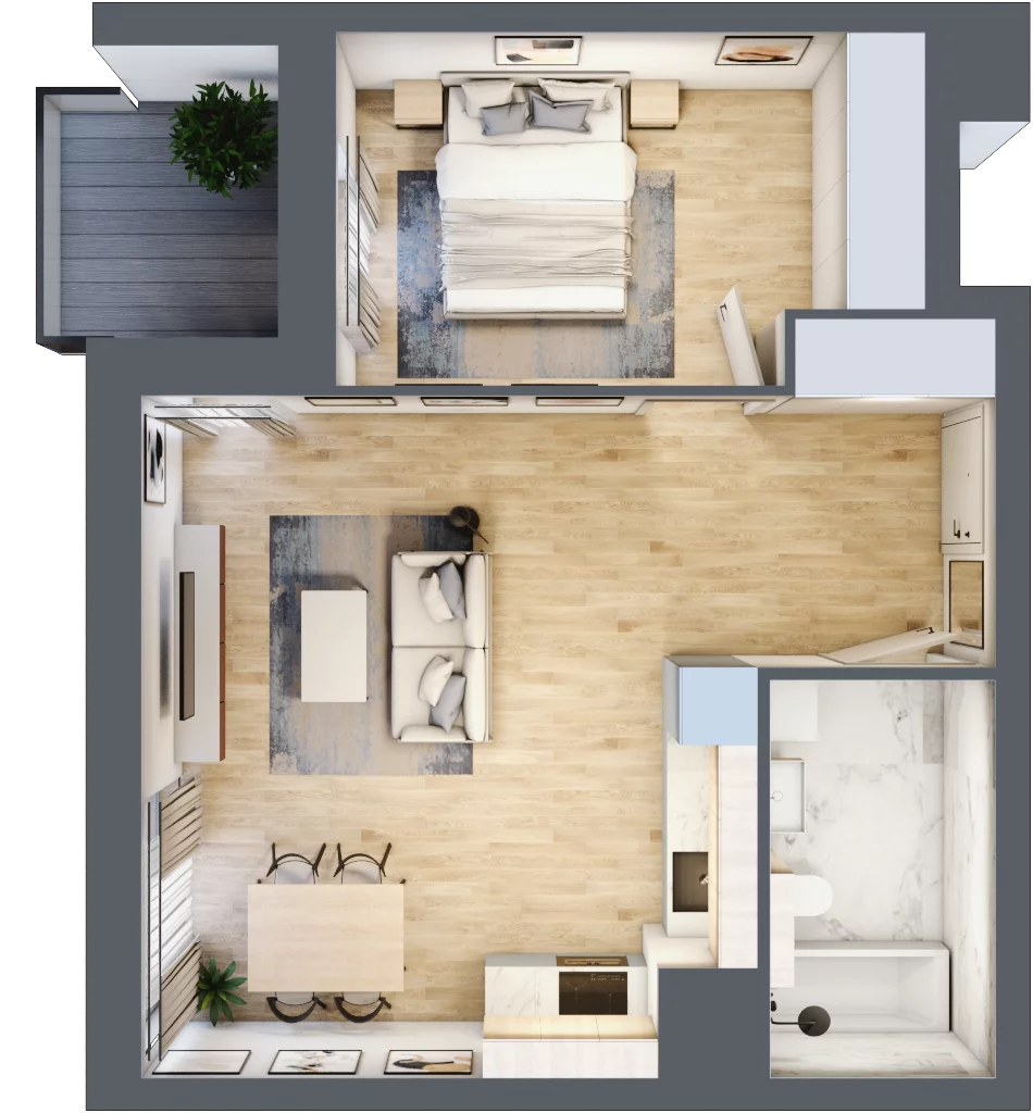 2 pokoje, mieszkanie 46,65 m², piętro 1, oferta nr 1A.1.15, Francuska Park VIIIB, Katowice, Osiedle Paderewskiego-Muchowiec, Muchowiec, ul. Szybowcowa