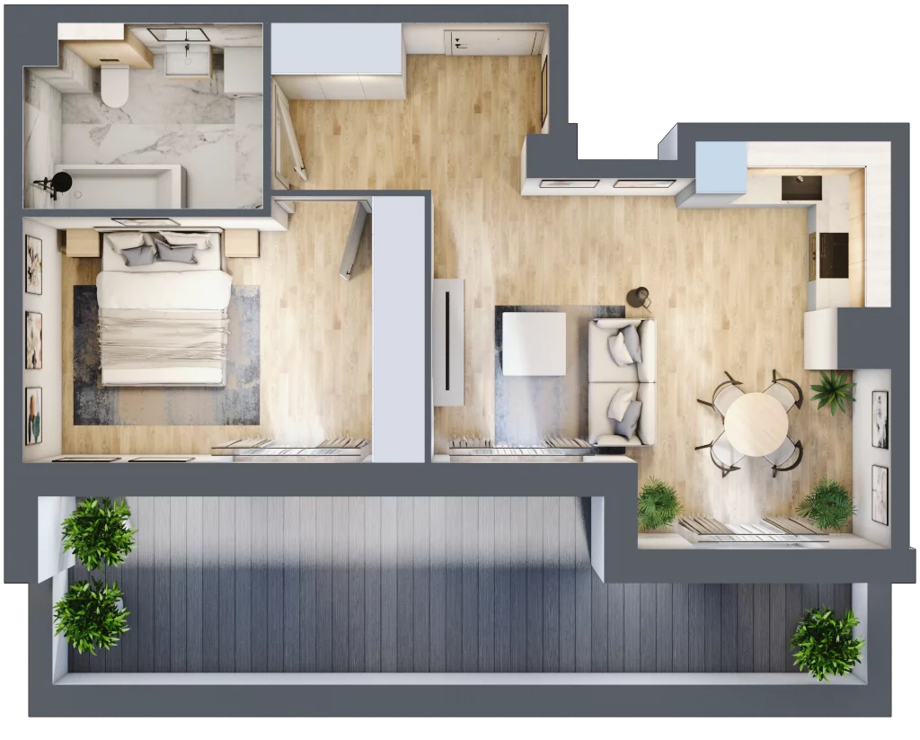 2 pokoje, mieszkanie 47,25 m², piętro 3, oferta nr 1.3.5, Zakątek Harmonia III, Warszawa, Białołęka, Szamocin, ul. Płochocińska