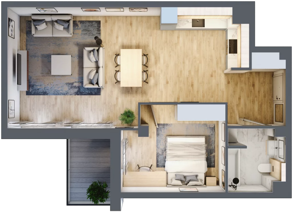 2 pokoje, mieszkanie 57,21 m², piętro 1, oferta nr 1.1.12, Zakątek Harmonia III, Warszawa, Białołęka, Szamocin, ul. Płochocińska
